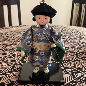 Traditional Japanese Doll in Blue Kimono
